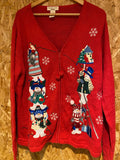 Bechamel Woman Red Christmas Snowman Cardigan 1X