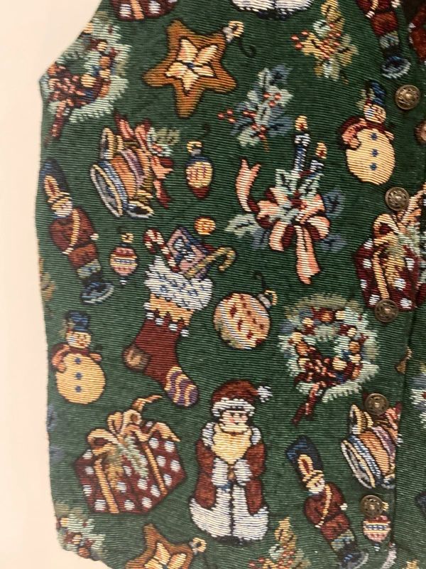 Vintage Christmas Tapestry Waistcoat Festive Santa Snowman Vest XL