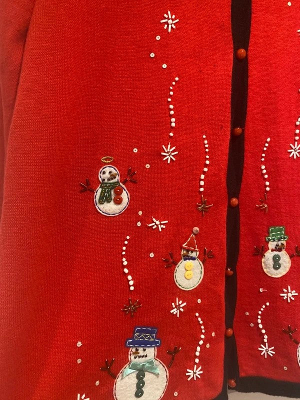 Reference Point Vintage Christmas Cardigan XL Red Snowman Beaded Festive Jumper
