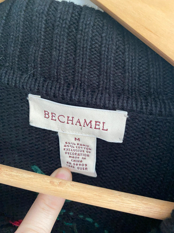 Vintage Bechamel Christmas Embroidered Cardigan – Black, Size M