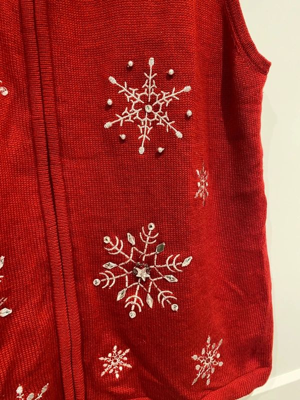 Southern Lady Christmas Jumper Vest Red Snowflake Embellished UK 14–16