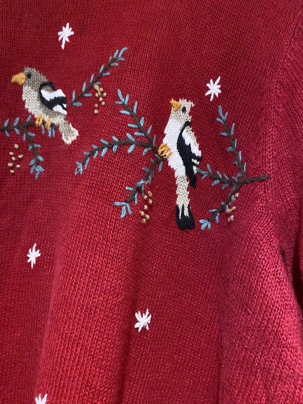 Vintage C.J. Banks Hand-Embroidered Bird Sweater – Burgundy – Size 2X