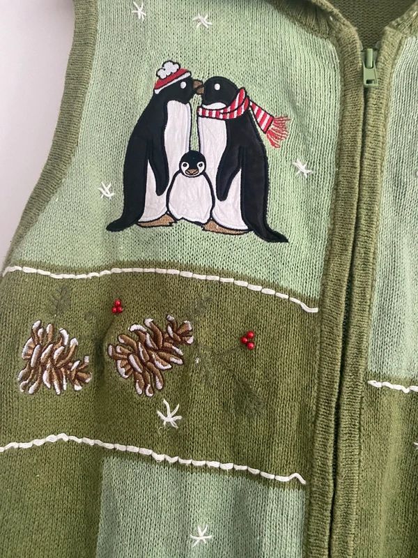 Vintage Christmas Penguin Knit Vest Gilet Women’s 16–18