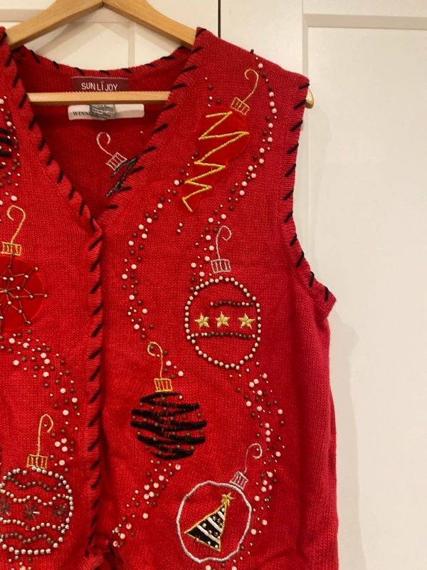 Women’s Christmas Embellished Knit Vest Sun Li Joy Size L (Fits UK 16) Festive