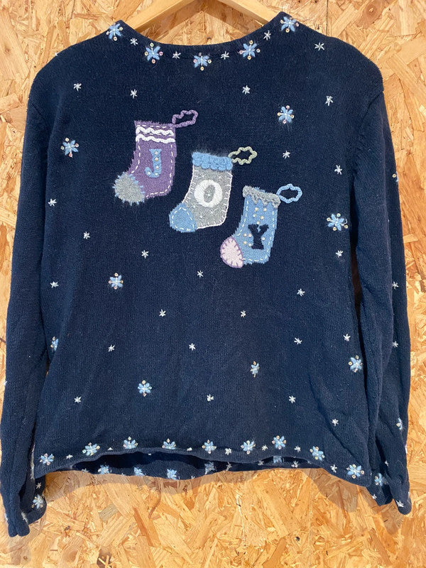 Christopher & Banks Hand Embroidered “JOY” Christmas Sweater – Size L