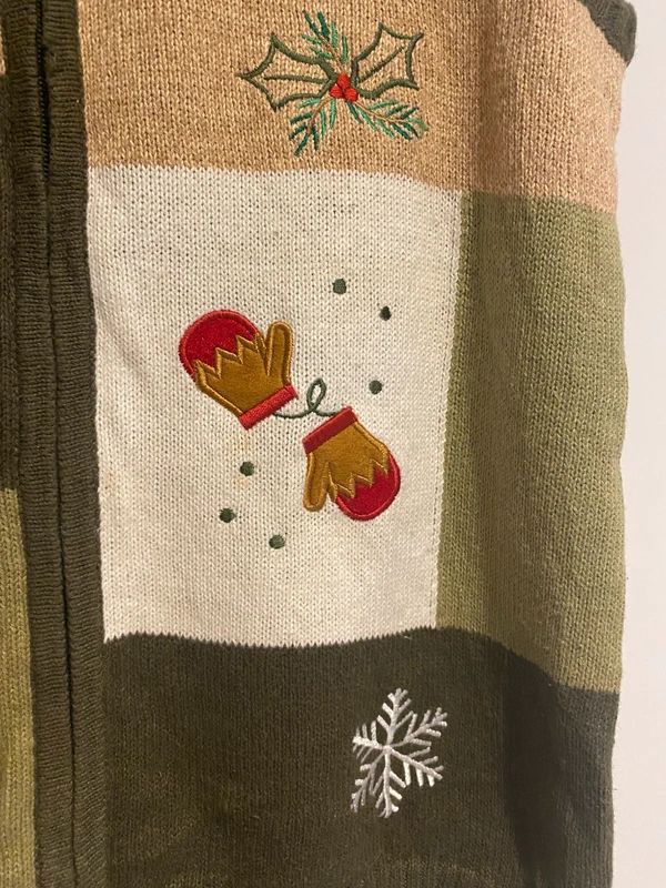 Crystal Kobe Christmas Knit Vest Zip Up Snowman Patchwork UK 10–12