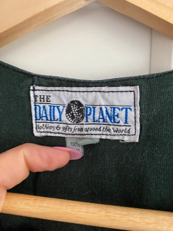Vintage The Daily Planet Embroidered Mountain Waistcoat Gilet Blue Boho Festival