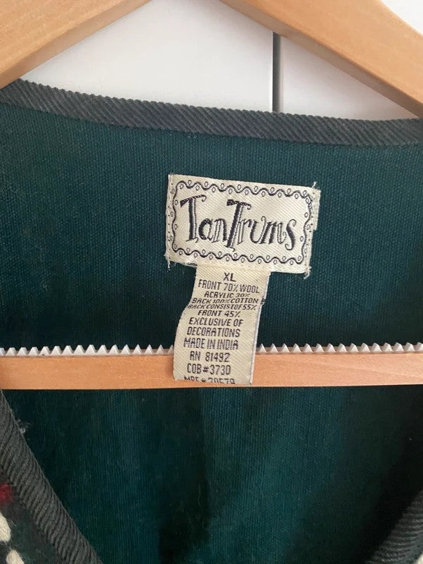 Vintage TanTrums Christmas Waistcoat XL Tartan Reindeer Trees Festive Gilet