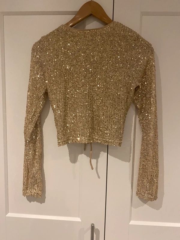 Better Be Gold Sequin Ruched Crop Top Party Festival UK S