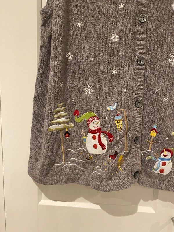 Breckenridge Petite Christmas Snowman Knit Vest Grey UK 16