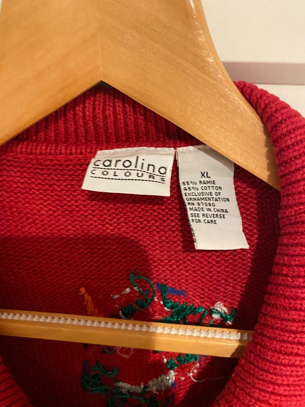 Carolina Colours Red Beaded Snowman Christmas Cardigan – XL