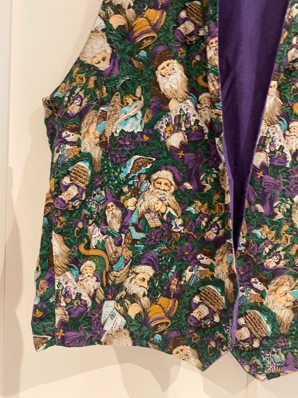 Handmade Reversible Christmas Santa Waistcoat Purple Festive Vintage UK 10–12