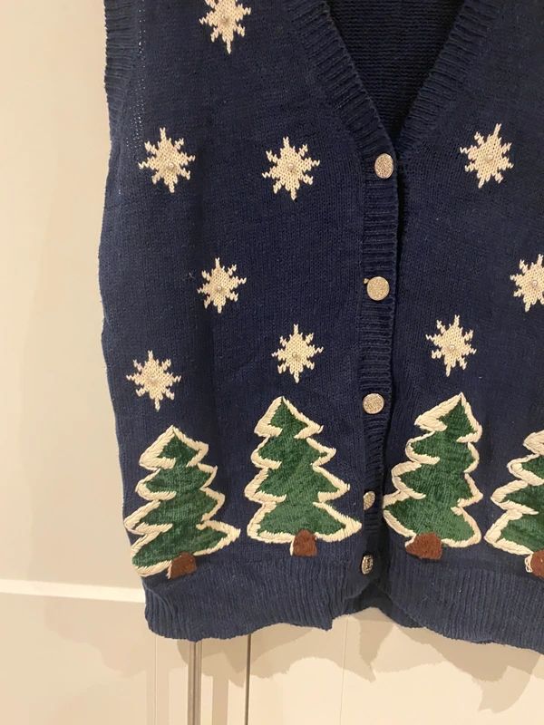 Laura Gayle Christmas Tree Knit Vest Navy Size L Fits UK 16-18