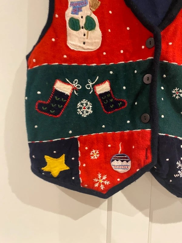 Vintage New Directions Christmas Waistcoat Size L Wool Blend Festive Vest