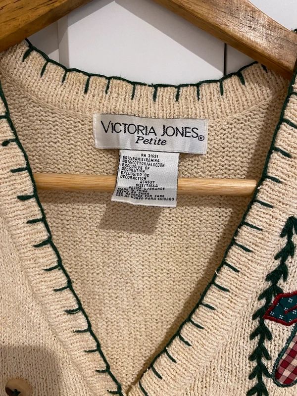 Vintage Victoria Jones Christmas Knit Vest Patchwork Festive Button Cardigan Petite