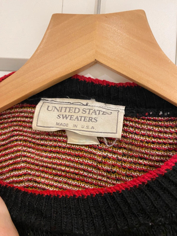 Vintage Christmas Jumper Reindeer & Sleigh Scene – Made in USA – Size L fits small