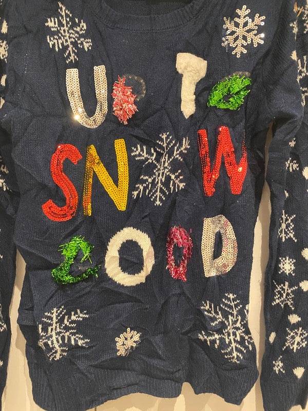 Navy “Up to Snow Good” Christmas Jumper – Fits Like a uk 12