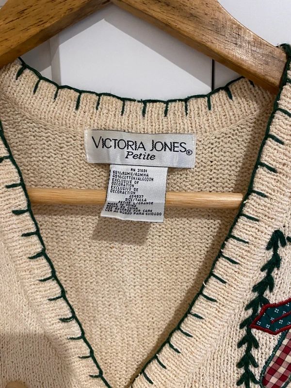 Vintage Victoria Jones Christmas Knit Vest Patchwork Festive Button Cardigan Petite