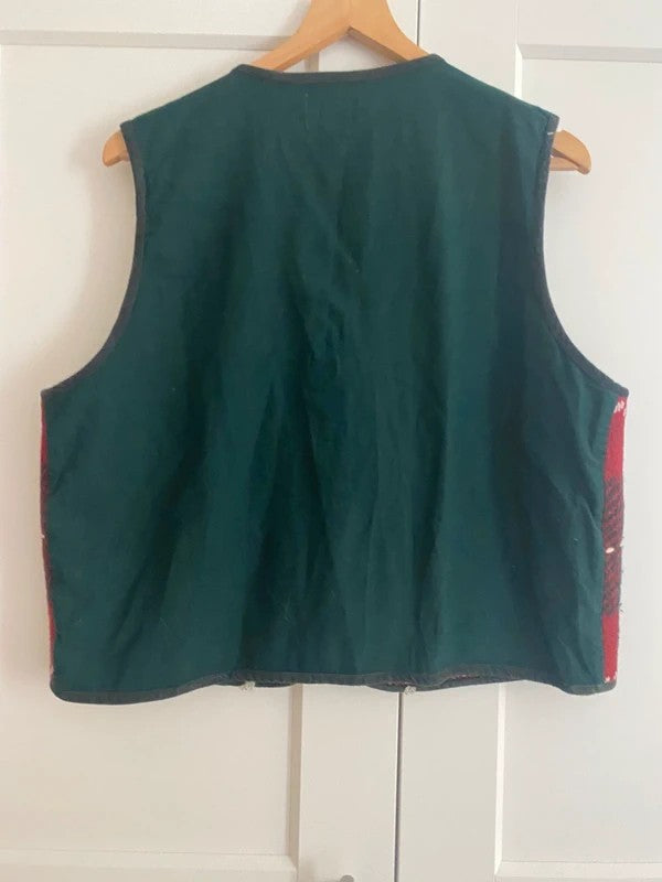 Vintage TanTrums Christmas Waistcoat XL Tartan Reindeer Trees Festive Gilet