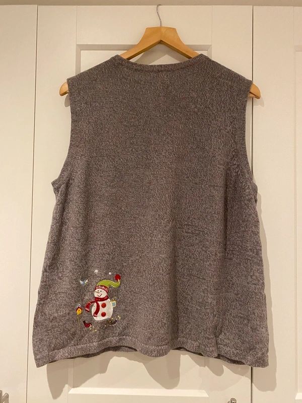Breckenridge Petite Christmas Snowman Knit Vest Grey UK 16