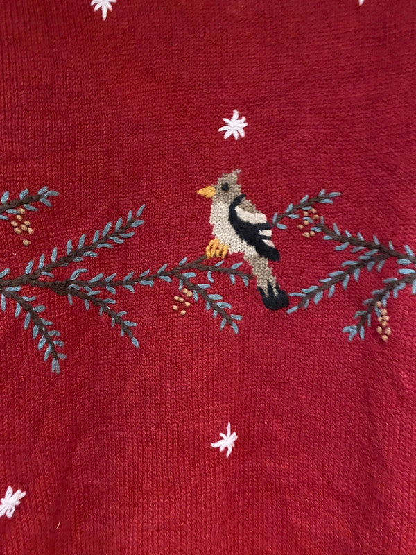 Vintage C.J. Banks Hand-Embroidered Bird Sweater – Burgundy – Size 2X