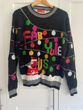Funny Christmas Jumper “Fab Yuleous” Black Glitter Festive Sweater Size M
