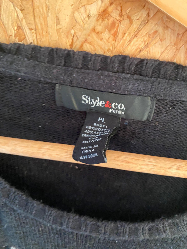 Style & Co Petite Black Sweater – Polar Bear Design (Size PL)