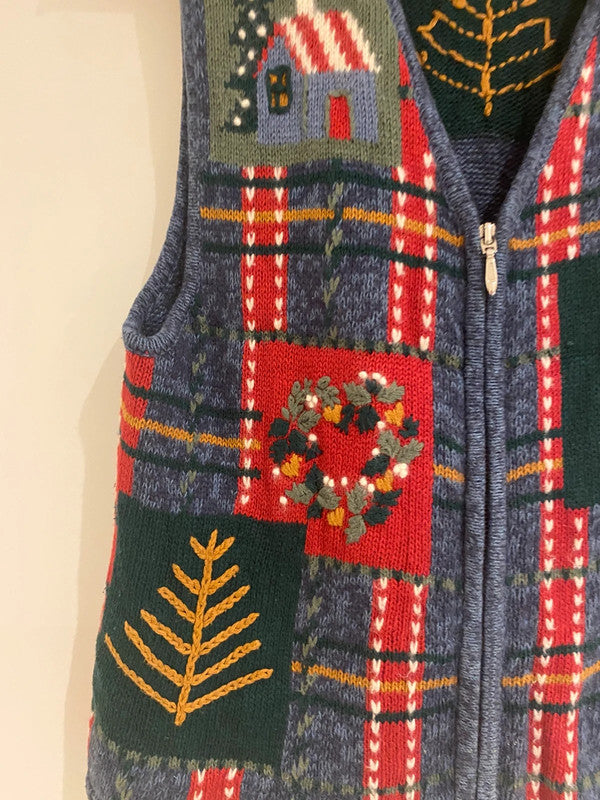 Vintage North Crest Ramie Cotton Knit Cardigan – Green Pattern – Size S