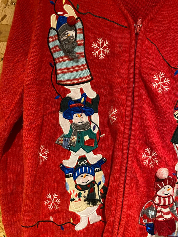 Bechamel Woman Red Christmas Snowman Cardigan 1X