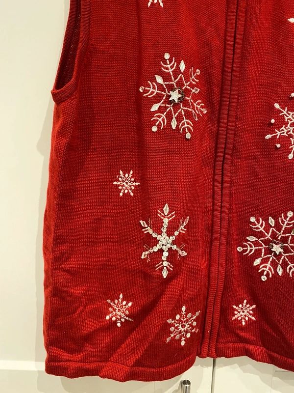 Southern Lady Christmas Jumper Vest Red Snowflake Embellished UK 14–16
