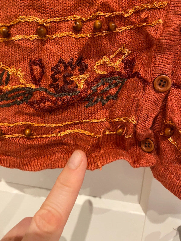 Vintage Lucia Boho Beaded Embroidered Vest Cardigan – Rust – Size L