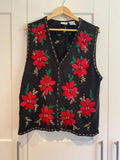 Vintage Bobbie Brooks Christmas Poinsettia Knit Vest Large 12/14 Holiday Sweater
