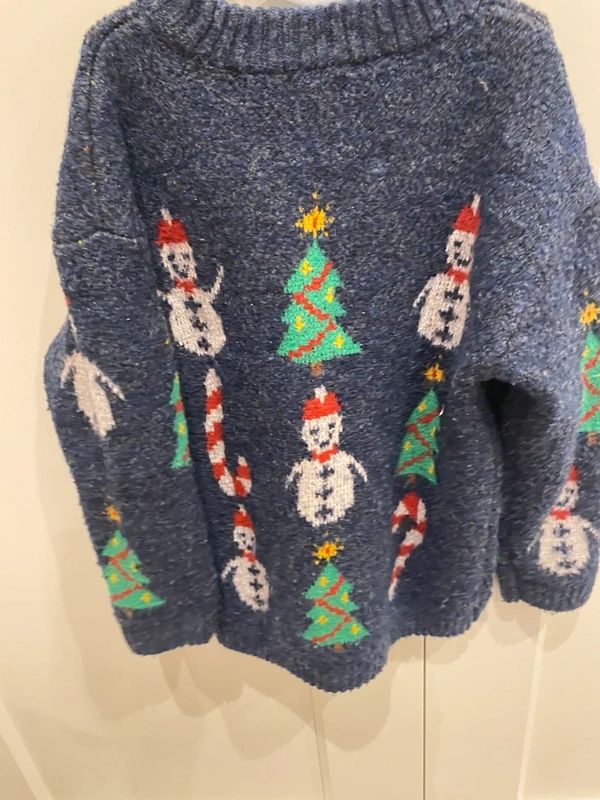 Vintage Christmas Snowman Candy Cane Jumper