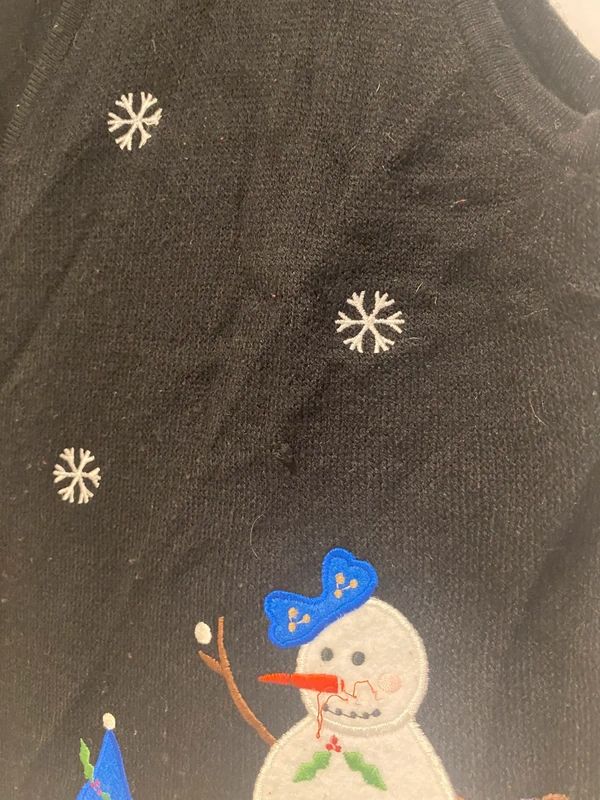 Vintage Croft & Barrow Christmas Snowman Sweater Vest Black Size L