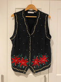 Victoria Jones Christmas Embroidered Knit Vest Black Festive Poinsettia