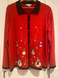 Reference Point Vintage Christmas Cardigan XL Red Snowman Beaded Festive Jumper