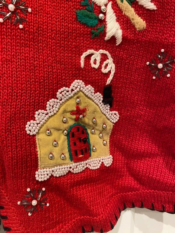 Vintage Christmas Knit Vest Gingerbread Candy Cane Festive Jumper UK 16