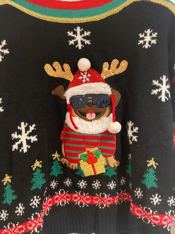 Blizzard Bay Christmas Jumper Pug Dog Novelty Black Festive Knit Small