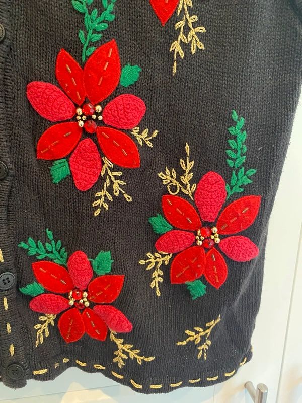 Vintage Bobbie Brooks Christmas Poinsettia Knit Vest Large 12/14 Holiday Sweater