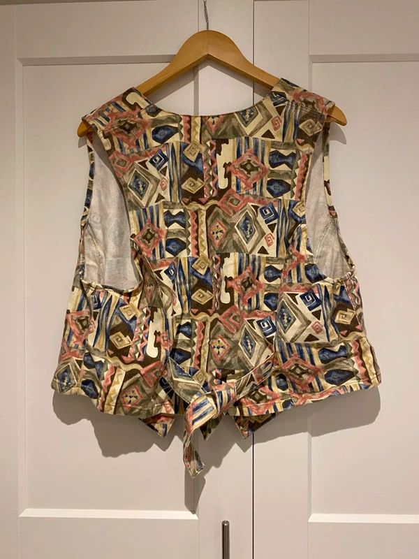 Vintage Stampede Pattern Waistcoat Vest Tie Back Size L