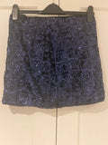 Navy Sequin Mini Skirt Geometric Pattern Party Festival Skirt UK 10