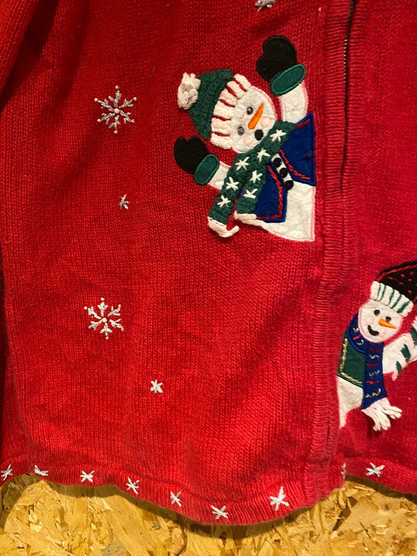 White Stag Red Snowman Christmas Cardigan – Size L