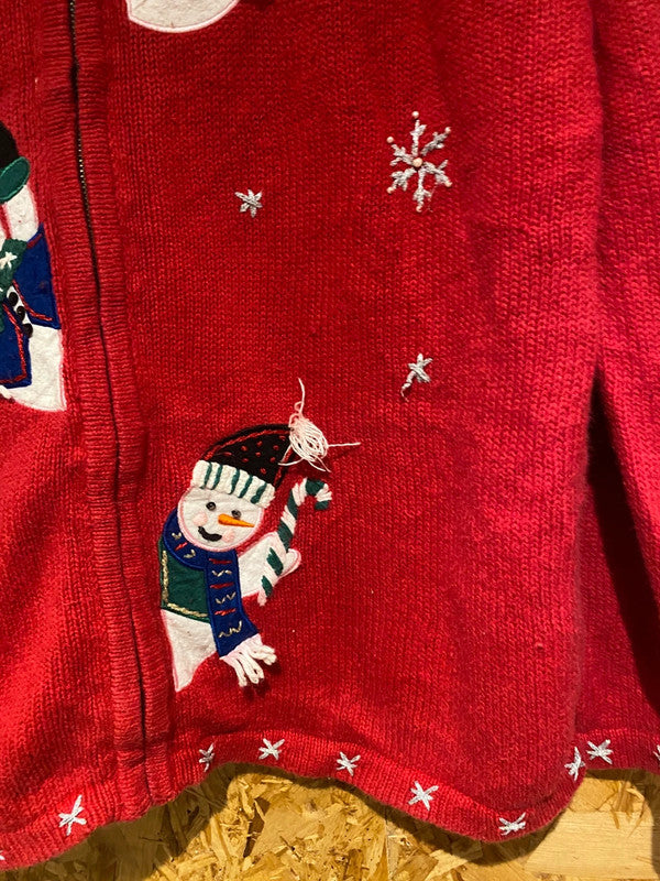 White Stag Red Snowman Christmas Cardigan – Size L
