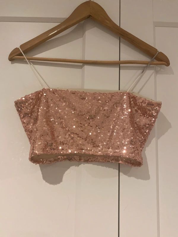 Rose Gold Sequin Bandeau Crop Top Party Festival