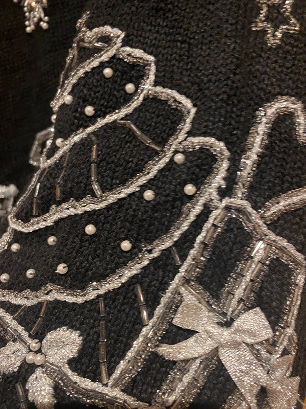 Studio Collection Black Christmas Jumper – Beaded Train & Tree Design – Size S