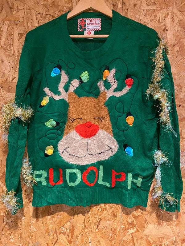 Rudolph Christmas Jumper – Green – Size m