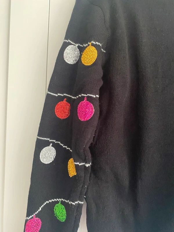 Funny Christmas Jumper “Fab Yuleous” Black Glitter Festive Sweater Size M