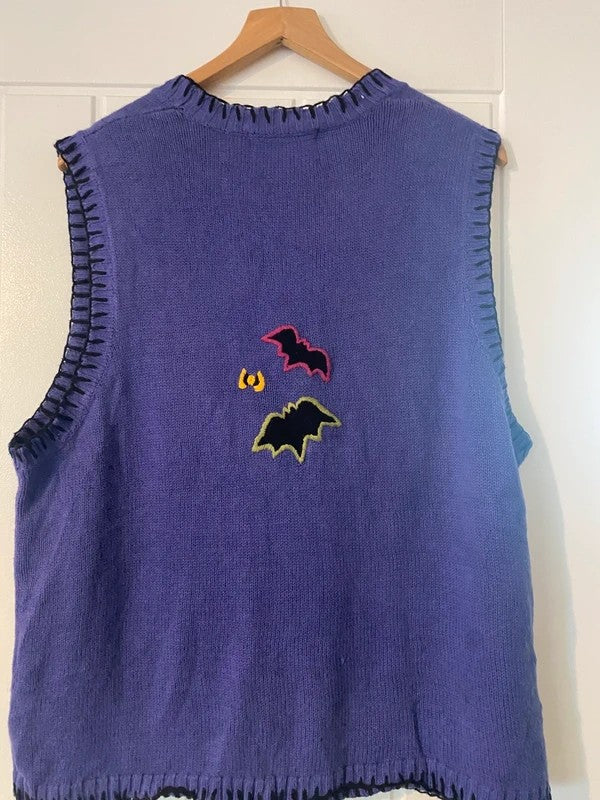 Vintage 2000 Tiara Halloween Knitted Waistcoat XL Ghost Pumpkin Bat Y2K