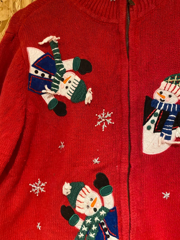 White Stag Red Snowman Christmas Cardigan – Size L