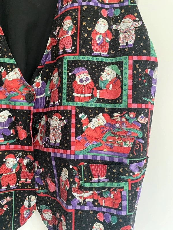 Vintage Carolina Colours Christmas Santa Waistcoat Vest L/XL Festive Cotton